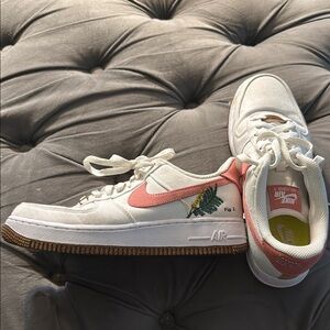 Nike White and Coral Sneakers with Floral Detail
